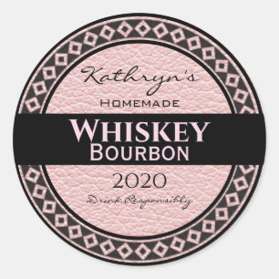 Gepersonaliseerde roze lederen ronde ronde sticker