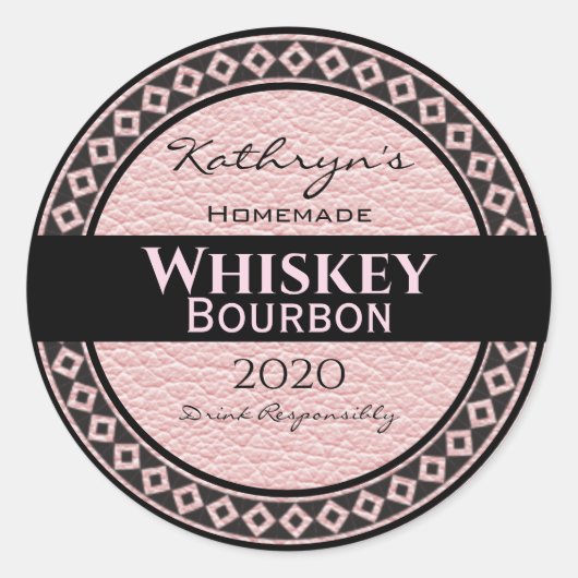 Gepersonaliseerde roze lederen ronde sticker (Voorkant)
