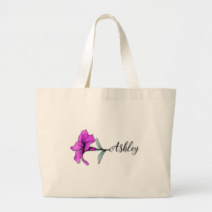 Gepersonaliseerde roze lelie bloem grote tote bag