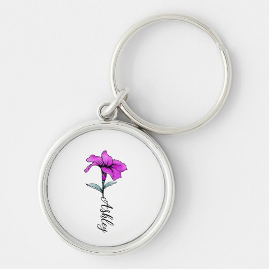 Gepersonaliseerde roze lelie bloem sleutelhanger (Voorkant)