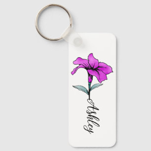 Gepersonaliseerde roze lelie bloem sleutelhanger
