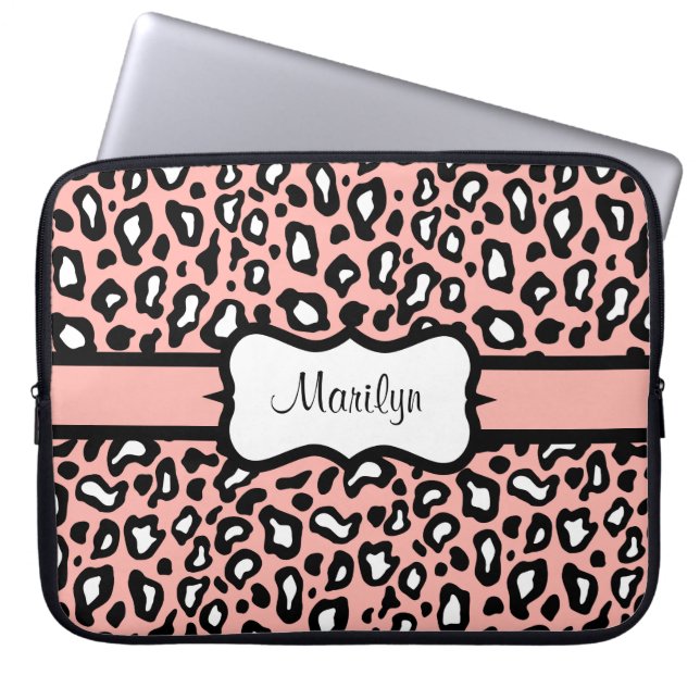 Gepersonaliseerde roze Leopard Laptop Sleeve Hoesj (Voorkant)