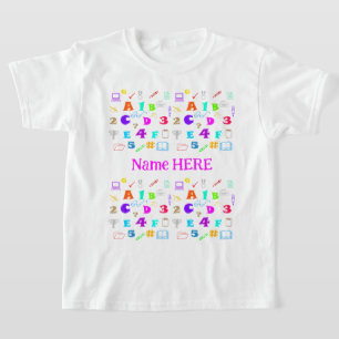 Gepersonaliseerde Roze, Leuke Kleurrijke Schoolspu T-shirt