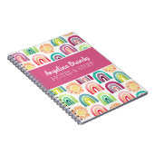 Gepersonaliseerde Roze Leuke Regenboog & Zonnen Ki Notitieboek (Rechterzijde)