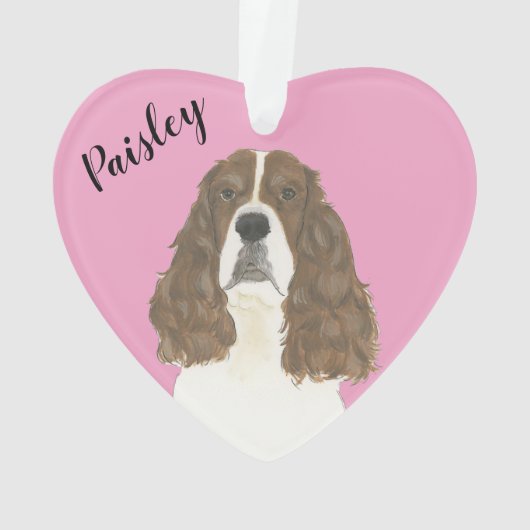 Gepersonaliseerde roze lever wit Engels Springer Ornament (achterkant)