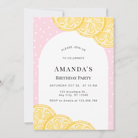 Gepersonaliseerde roze limonade verjaardag uitnodi kaart (Voorkant)