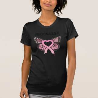 Gepersonaliseerde roze lint Butterfly Heart Dames  T-shirt