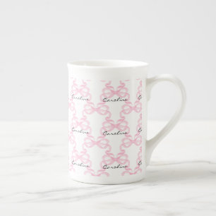 Gepersonaliseerde Roze Lint Strik Porselein Kop