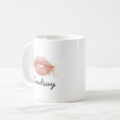 Gepersonaliseerde Roze Lippen Glitter Koffiemok (Voorkant links)