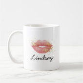 Gepersonaliseerde Roze Lippen Glitter Koffiemok (Links)