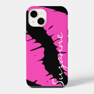 Gepersonaliseerde Roze Lippen iPhone 14 Hoesje