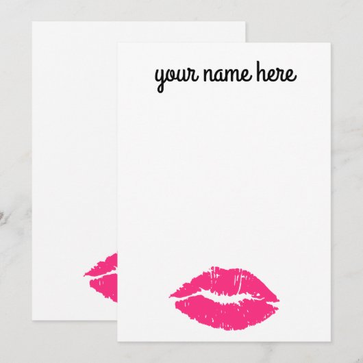 Gepersonaliseerde roze lippen Notecards Bedankkaart (Voorkant / Achterkant)