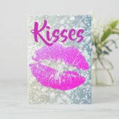 Gepersonaliseerde roze lippenstift "Kisses" Dank u Bedankkaart (Staand voorkant)