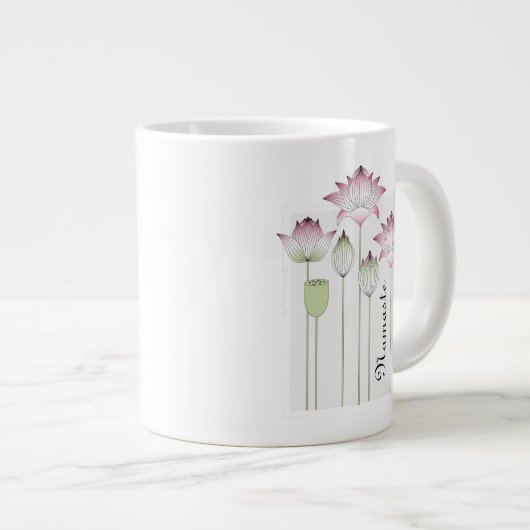 Gepersonaliseerde roze lotus bloem grote koffiekop (Voorkant rechts)