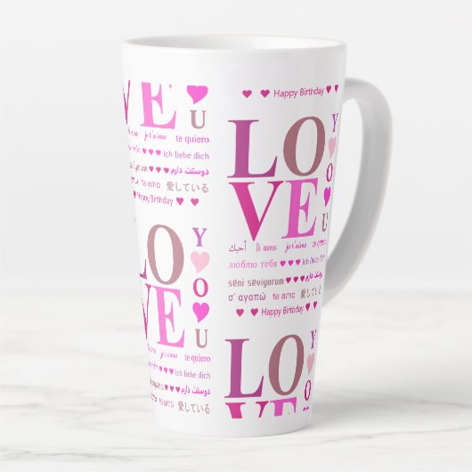 Gepersonaliseerde roze "LOVE You" in Romance talen Latte Mok (Rechterhoek)