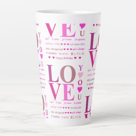 Gepersonaliseerde roze "LOVE You" in Romance talen Latte Mok (Voorkant)