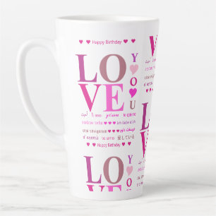 Gepersonaliseerde roze "LOVE You" in Romance talen Latte Mok