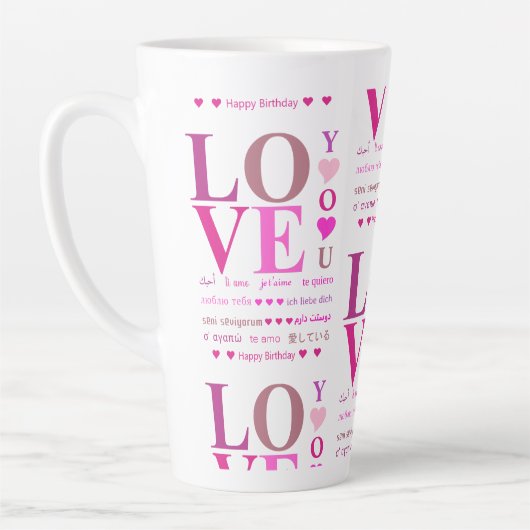 Gepersonaliseerde roze "LOVE You" in Romance talen Latte Mok (Links)