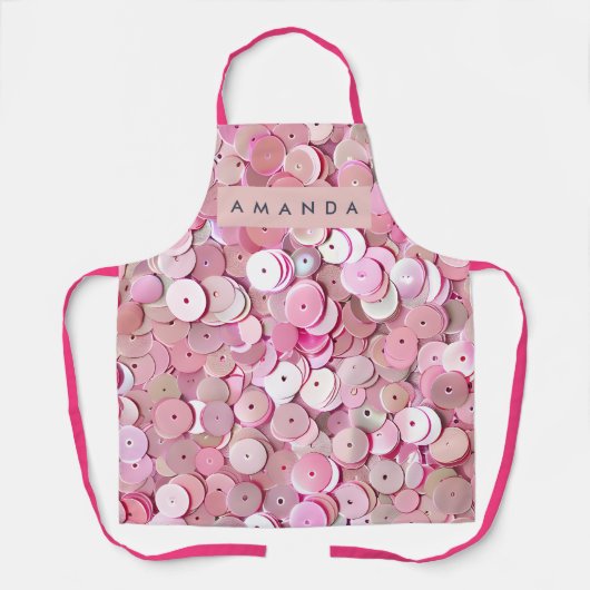 Gepersonaliseerde Roze Lovertjes Glans Schort (Voorkant)
