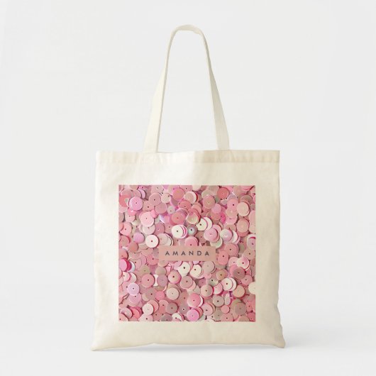 Gepersonaliseerde Roze Lovertjes Glans Tote Bag (Voorkant)