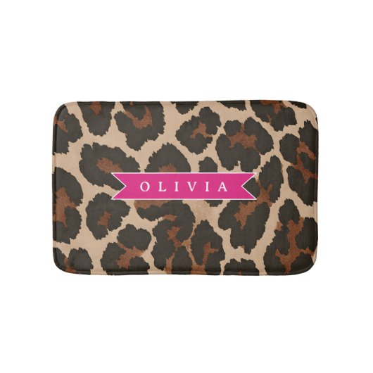 Gepersonaliseerde Roze Luipaardprint Chic Dierenpr Badmat (Voorkant)