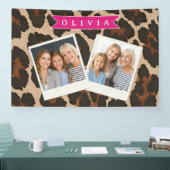 Gepersonaliseerde Roze Luipaardprint Chic Dierenpr Spandoek (Beurs)