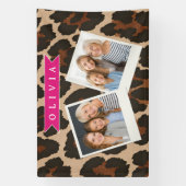 Gepersonaliseerde Roze Luipaardprint Chic Dierenpr Spandoek (Verticaal)