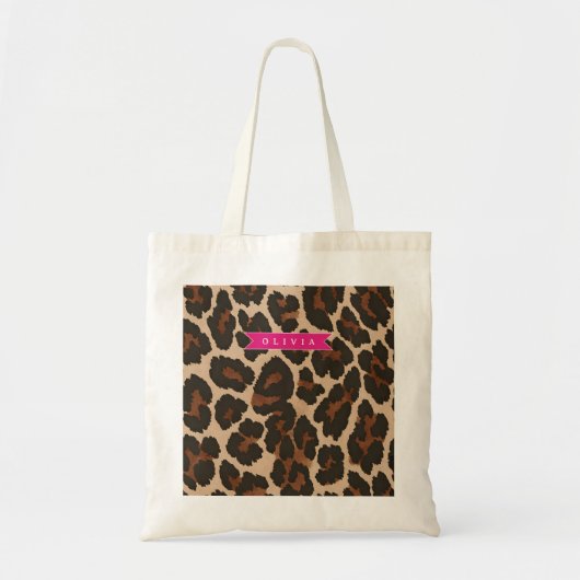 Gepersonaliseerde Roze Luipaardprint Chic Dierenpr Tote Bag (Voorkant)