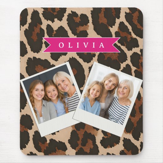 Gepersonaliseerde Roze Luipaardprint Chic Dierprin Muismat (Voorkant)