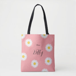 Gepersonaliseerde Roze Madeliefjes Bloem Boodschap Tote Bag