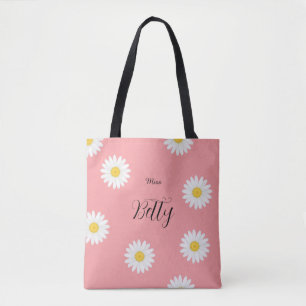 Gepersonaliseerde Roze Madeliefjes Bloem Boodschap Tote Bag