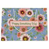 Gepersonaliseerde roze madeliefjes op blauw bloemm groot cadeauzakje