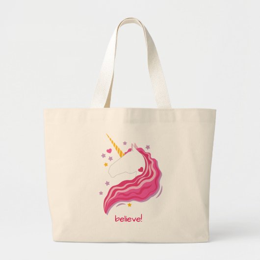 Gepersonaliseerde Roze Magische Eenhoorn Grote Tote Bag (Voorkant)
