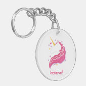 Gepersonaliseerde Roze Magische Eenhoorn Sleutelhanger (Voorkant Links)