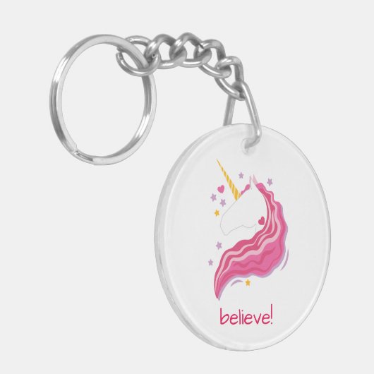 Gepersonaliseerde Roze Magische Eenhoorn Sleutelhanger (Voorkant Links)