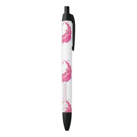 Gepersonaliseerde Roze Magische Eenhoorn Zwarte Inkt Pen (Achterkant (Verticaal))