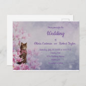 Gepersonaliseerde roze magnolia en kattenbruiloft briefkaart (Voorkant / Achterkant)