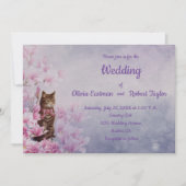 Gepersonaliseerde roze magnolia en kattenbruiloft kaart (Voorkant)