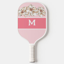 Gepersonaliseerde roze Magnolia Monogrammed Pickleball Paddle