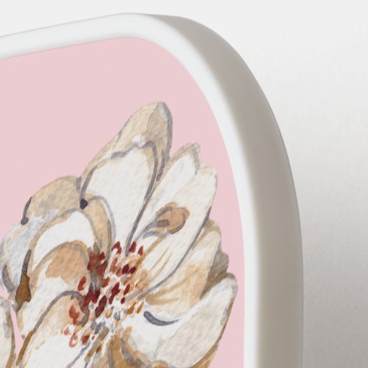 Gepersonaliseerde roze Magnolia Monogrammed Pickleball Paddle (Links Detail)