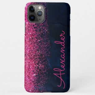 Gepersonaliseerde roze marine Glitter Marble BUDGE iPhone 11Pro Max Hoesje