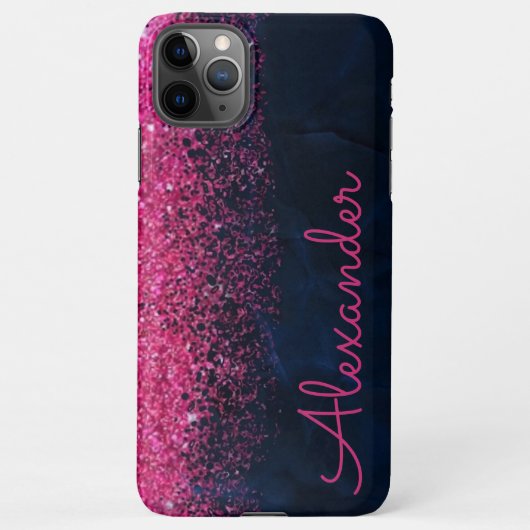 Gepersonaliseerde roze marine Glitter Marble BUDGE iPhone Hoesje (Achterkant)