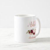 Gepersonaliseerde roze Marsala Floral Bridesmaid Koffiemok (Voorkant rechts)