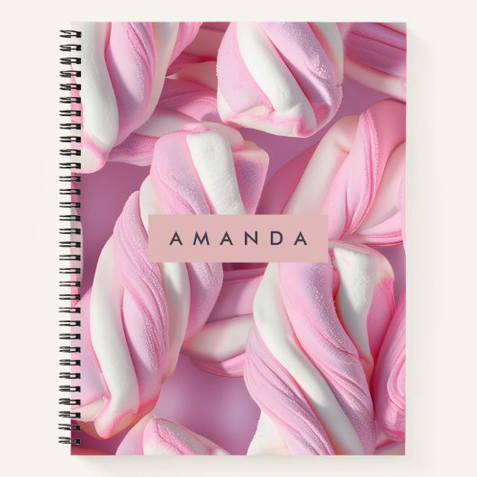 Gepersonaliseerde Roze Marshmallow Twist Notitieboek (Voorkant)