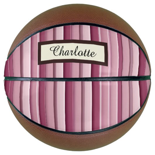 Gepersonaliseerde Roze Mauve Stripes Basketbal (Voorkant)