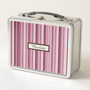 Gepersonaliseerde roze Mauve Stripes metalen lunch