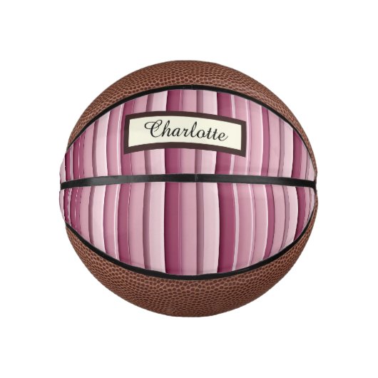 Gepersonaliseerde Roze Mauve Stripes Mini Basketba Basketbal (Voorkant)