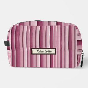 Gepersonaliseerde Roze Mauve Verticale Strepen Dop Toilettasje