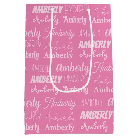 Gepersonaliseerde Roze Meisjes Naam Collage Leuke  Medium Cadeauzakje (Achterkant)