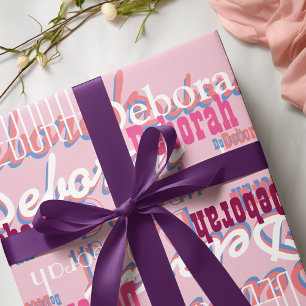 Gepersonaliseerde roze meisjes naam patroon cadeaupapier